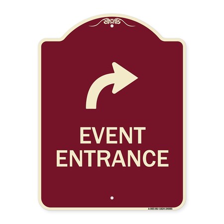 Signmission Event Entrance With Upper Right Arrow Heavy-Gauge Aluminum Architectural Sign, 24" H, BU-1824-24085 A-DES-BU-1824-24085